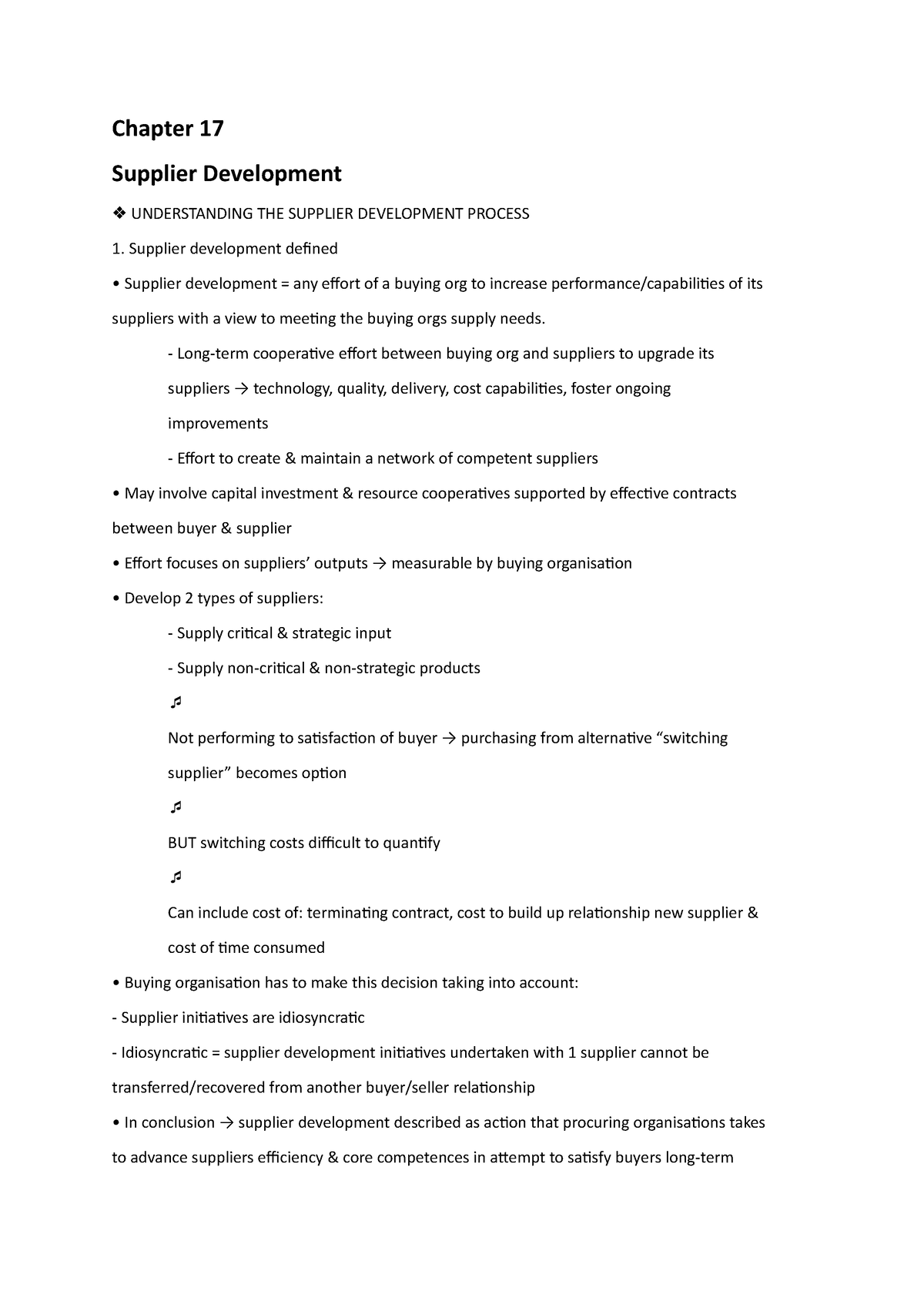 Obs 216 chapter 17 partly - Chapter 17 Supplier Development ...