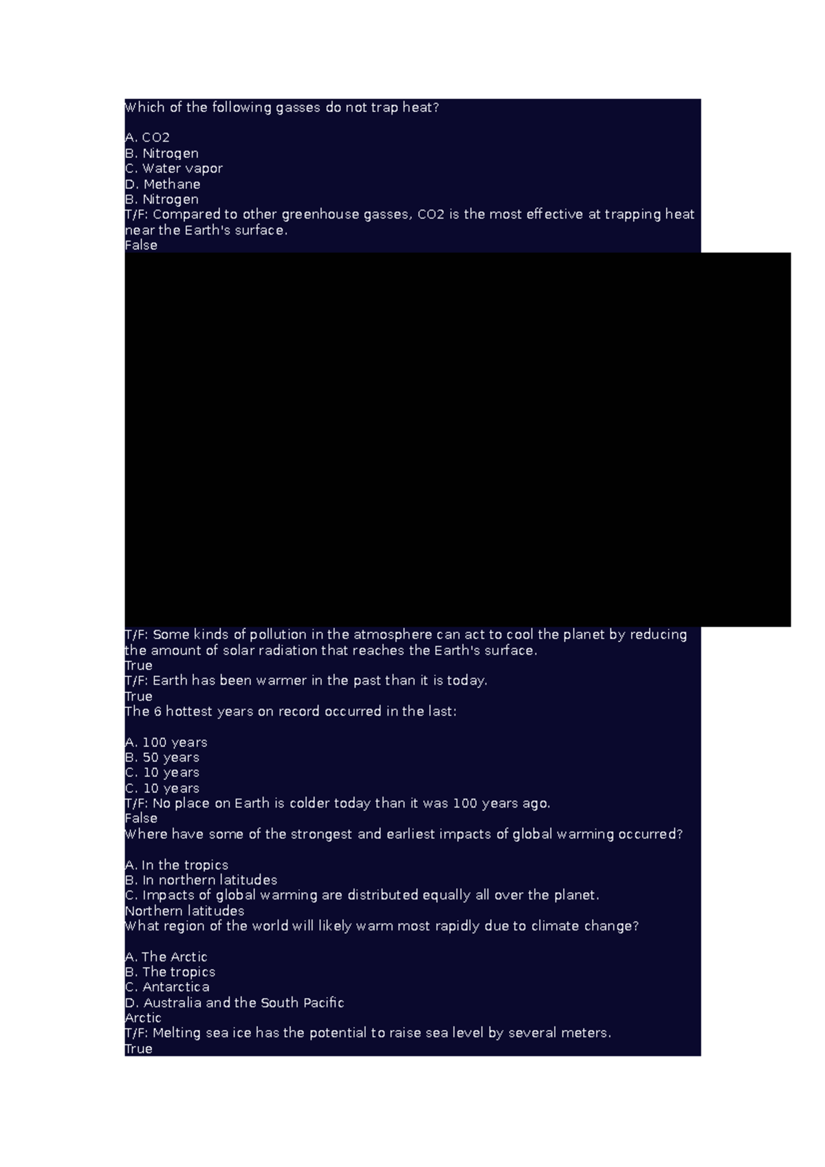 Which of the following gasses do not trap heat BSBA INFORMATION