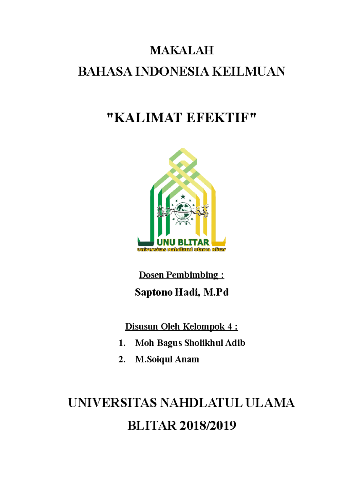 Makalah Kalimat Efektif - MAKALAH BAHASA INDONESIA KEILMUAN "KALIMAT ...