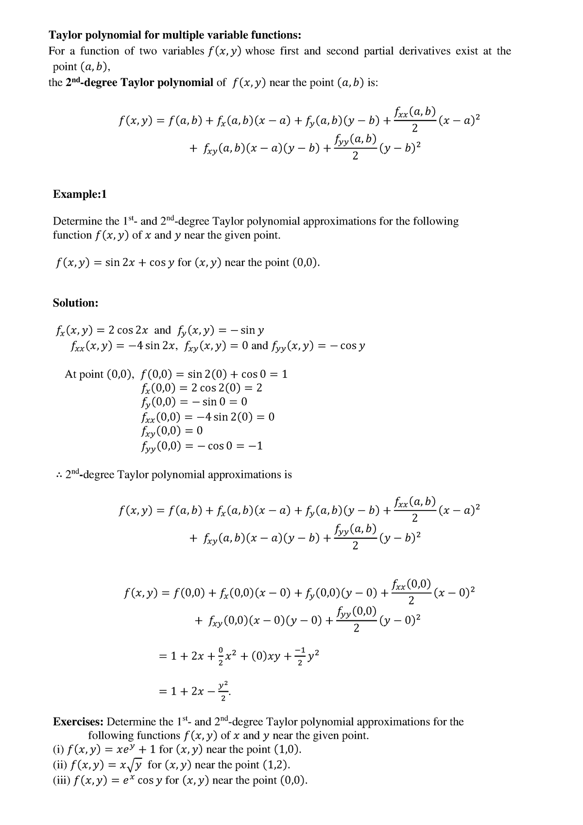 Taylor Series Multiple Var Summer 22-23 - Integral Calculus & Ord. Diff 