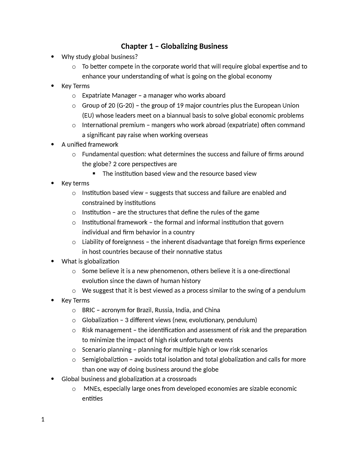 Comp 1 - Comp Quiz - Chapter 1 – Globalizing Business Why Study Global ...