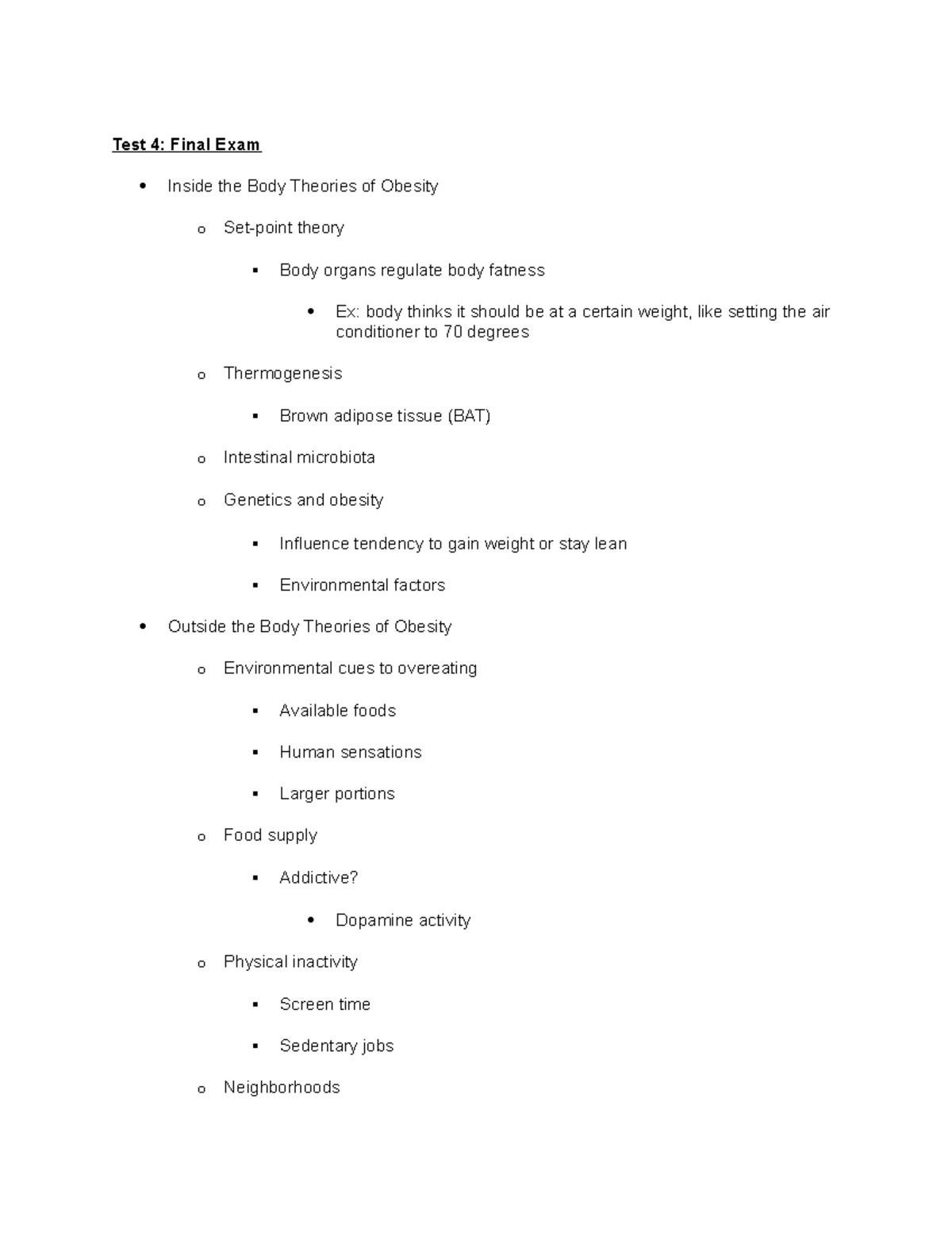 Nutrition Test 4 Dr. White Test 4 Final Exam Inside the Body