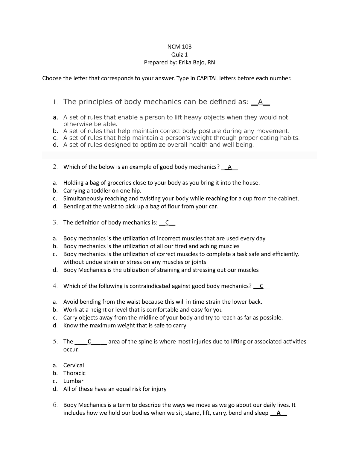 NCM 103 Quiz 1 - Cutie - NCM 103 Quiz 1 Prepared By: Erika Bajo, RN ...