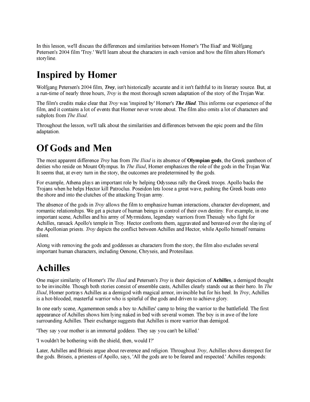 Athena in The Iliad by Homer, Symbols & Analysis - Lesson