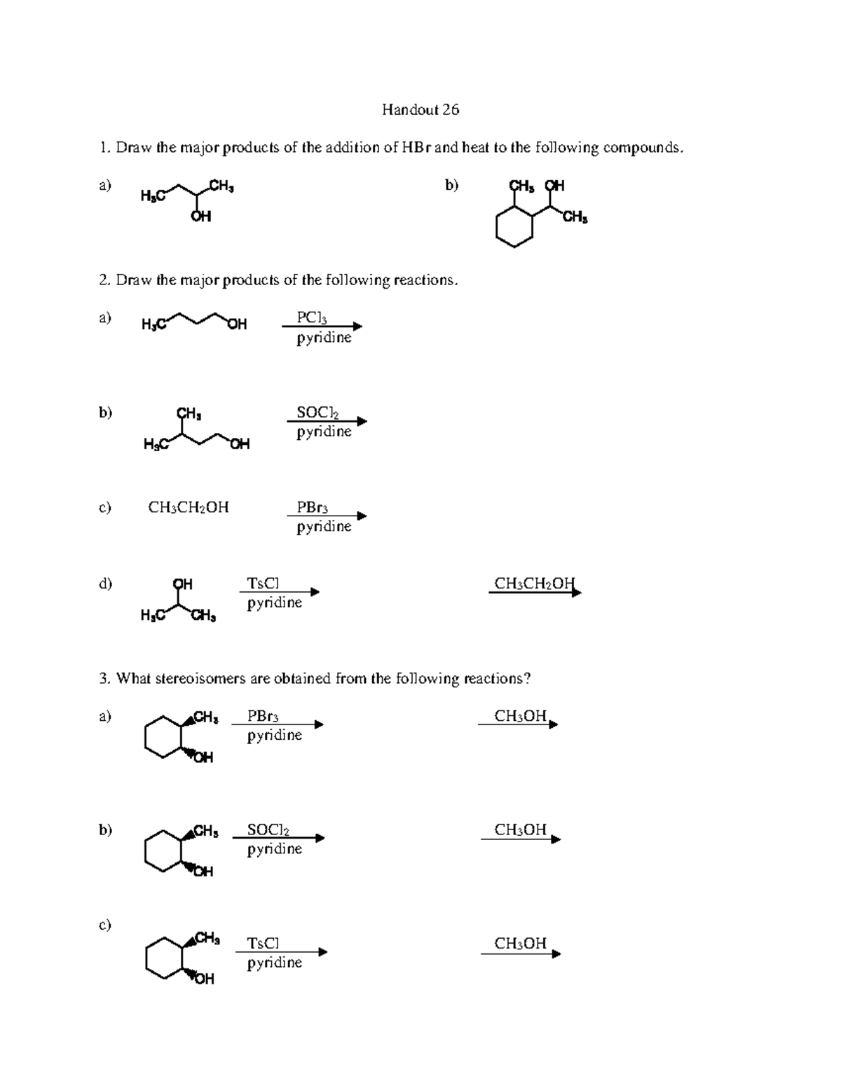 Handout 26 - Worksheet About Organic Chemistry Reactions Of Alcohols 