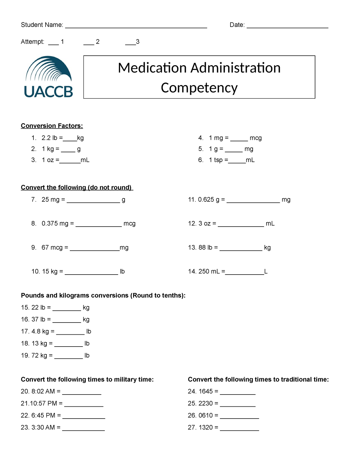 Mock Medication Administration Competency Rv 11-16-23 - Student Name 