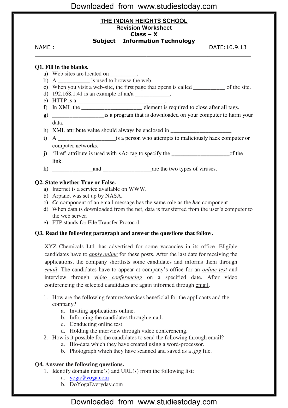 holiday homework for class 10 information technology