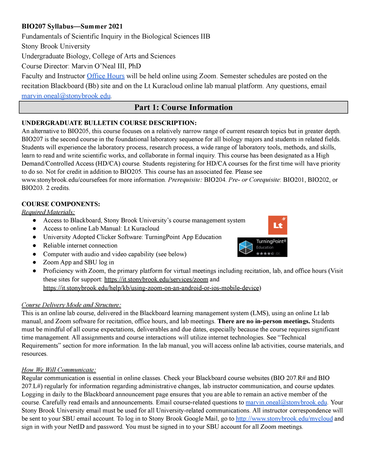 BIO207 Syllabus Summer 2021 - BIO207 Syllabus—Summer 2021 Fundamentals ...