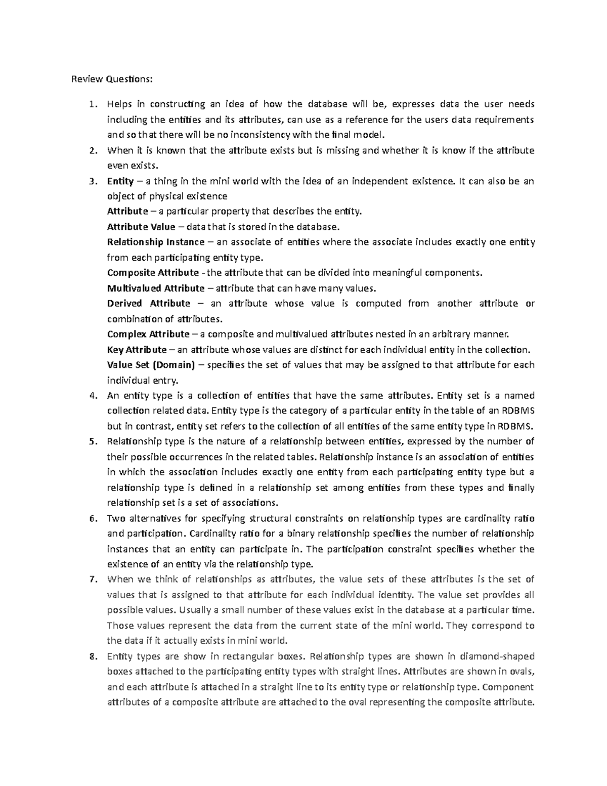 Chapter 3 Review Questions - Review Questions: Helps in constructing an ...