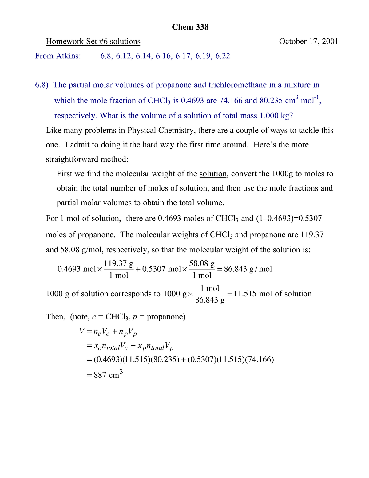 Exam, questions and answers - Chem 338 Homework Set solutions From ...