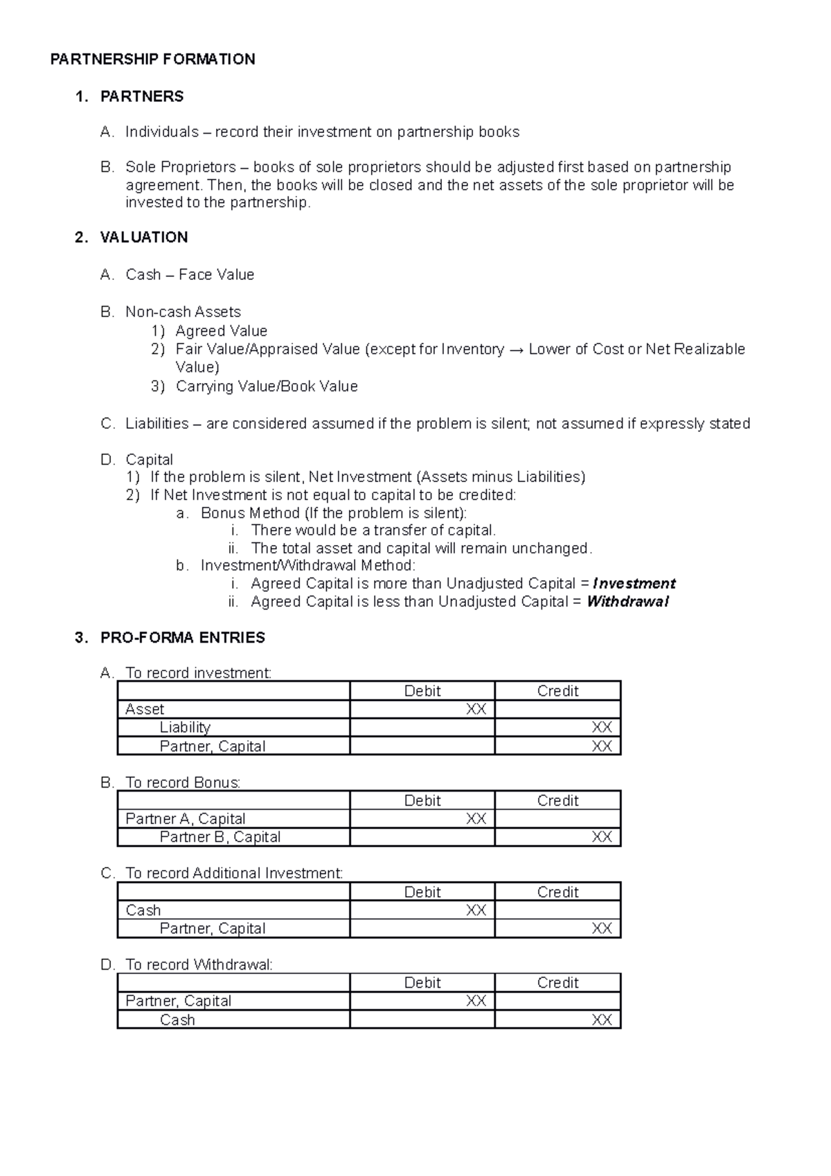 Quick Notes in Partnership - PARTNERSHIP FORMATION 1. PARTNERS A ...