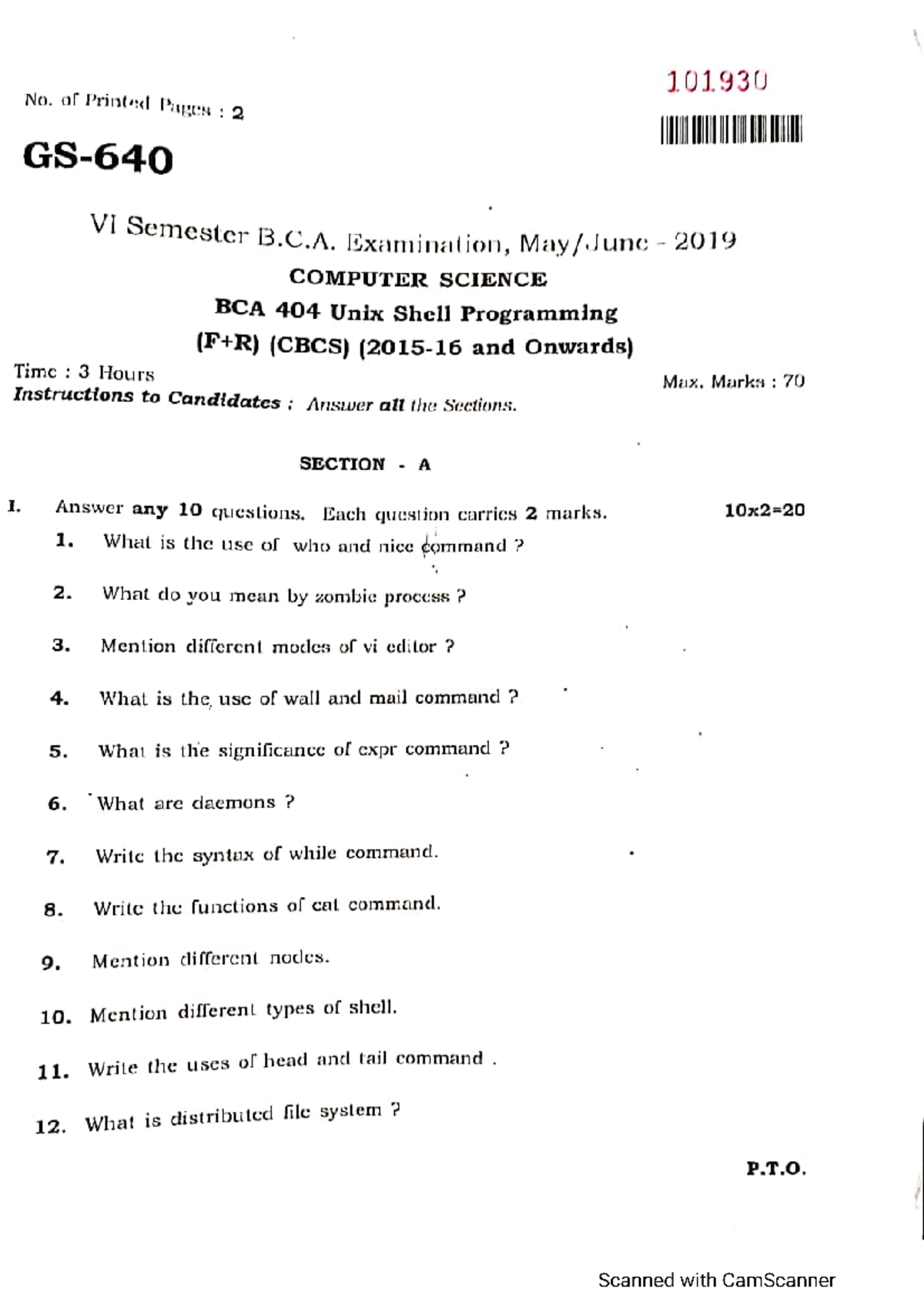 2019 ,unix - Unix Programming Question Paper - UNIX Programming - Studocu