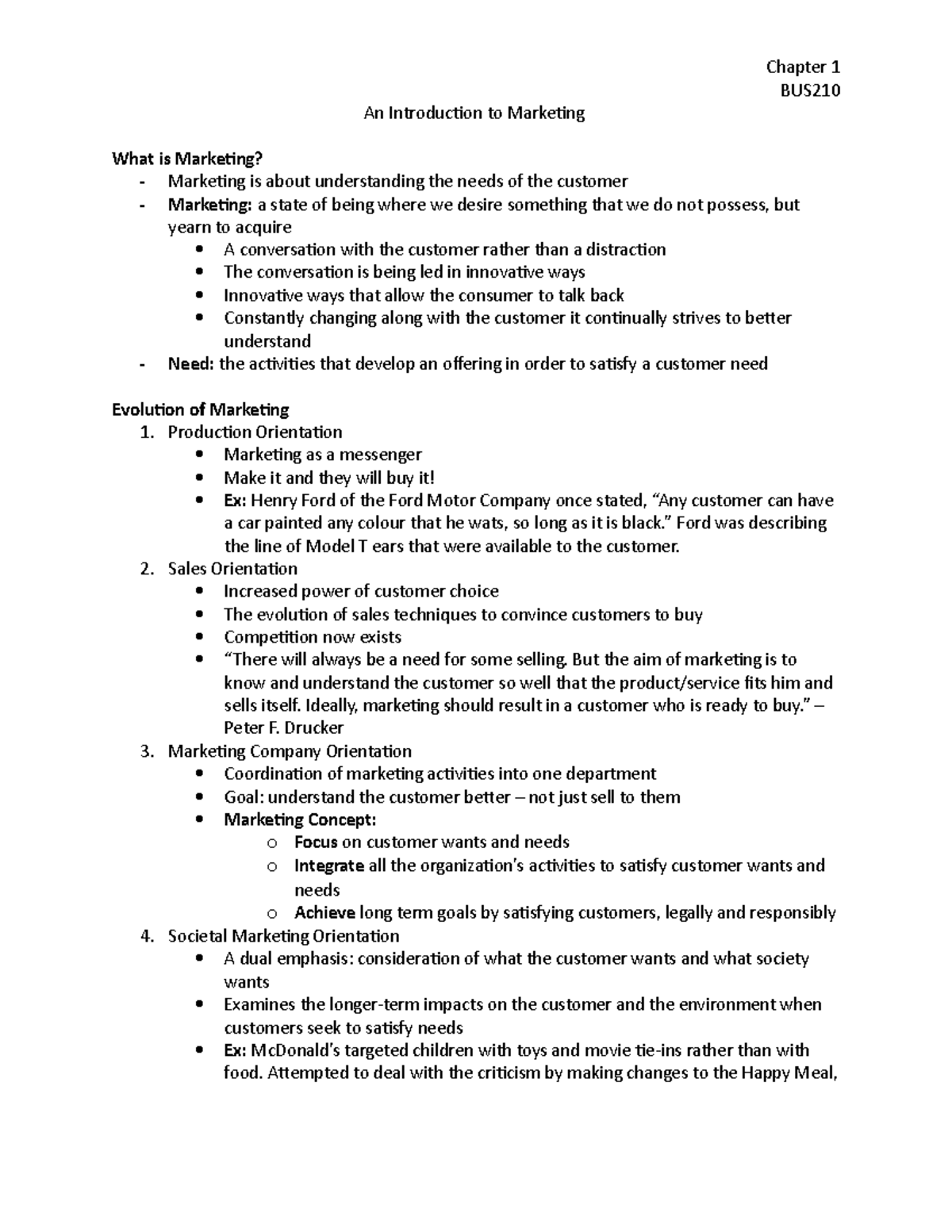 Chapter 1 - Summary MKTG - MKTG - Chapter 1 BUS An Introduction To ...