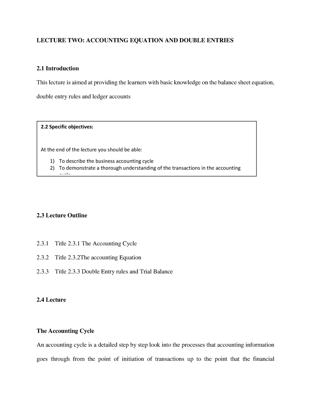 Accounting Equation AND Double Entries - LECTURE TWO: ACCOUNTING ...