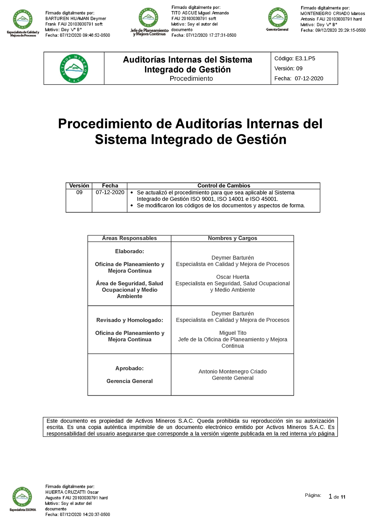 Procedimiento De Auditorias Internas Página 1 De 11 Auditorías 4517