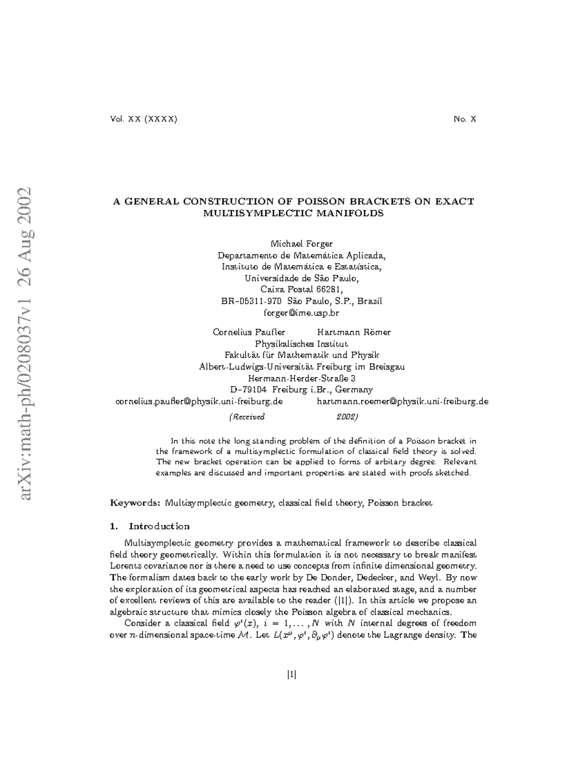 0208037 - Cours - arXiv:math-ph/0208037v1 26 Aug 2002 Vol. XX (XXXX) No ...