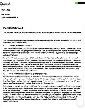 Introduction to Equitable Defenses - “in cases of equal fault the ...