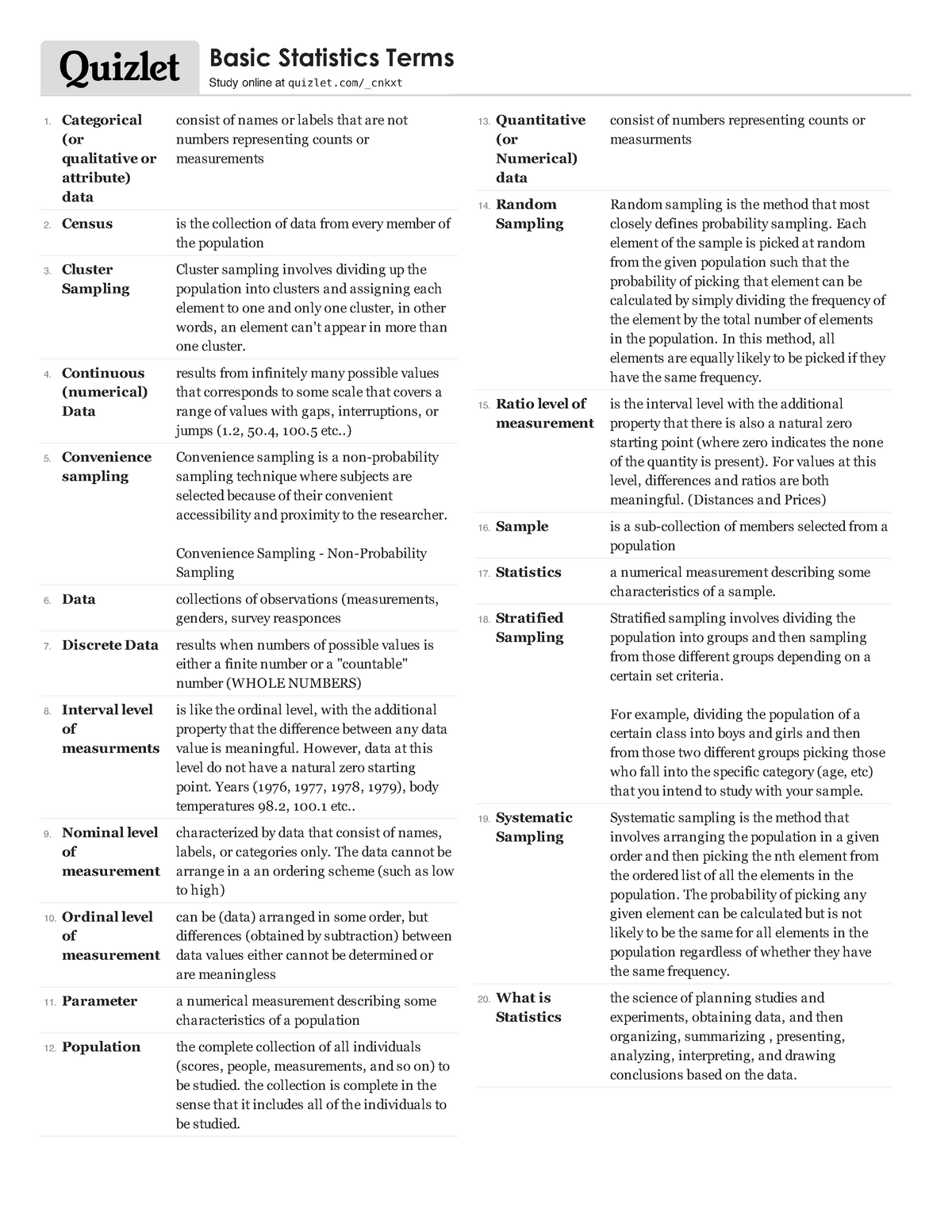 Basic Statistics Terms - Categorical (or qualitative or attribute) data ...