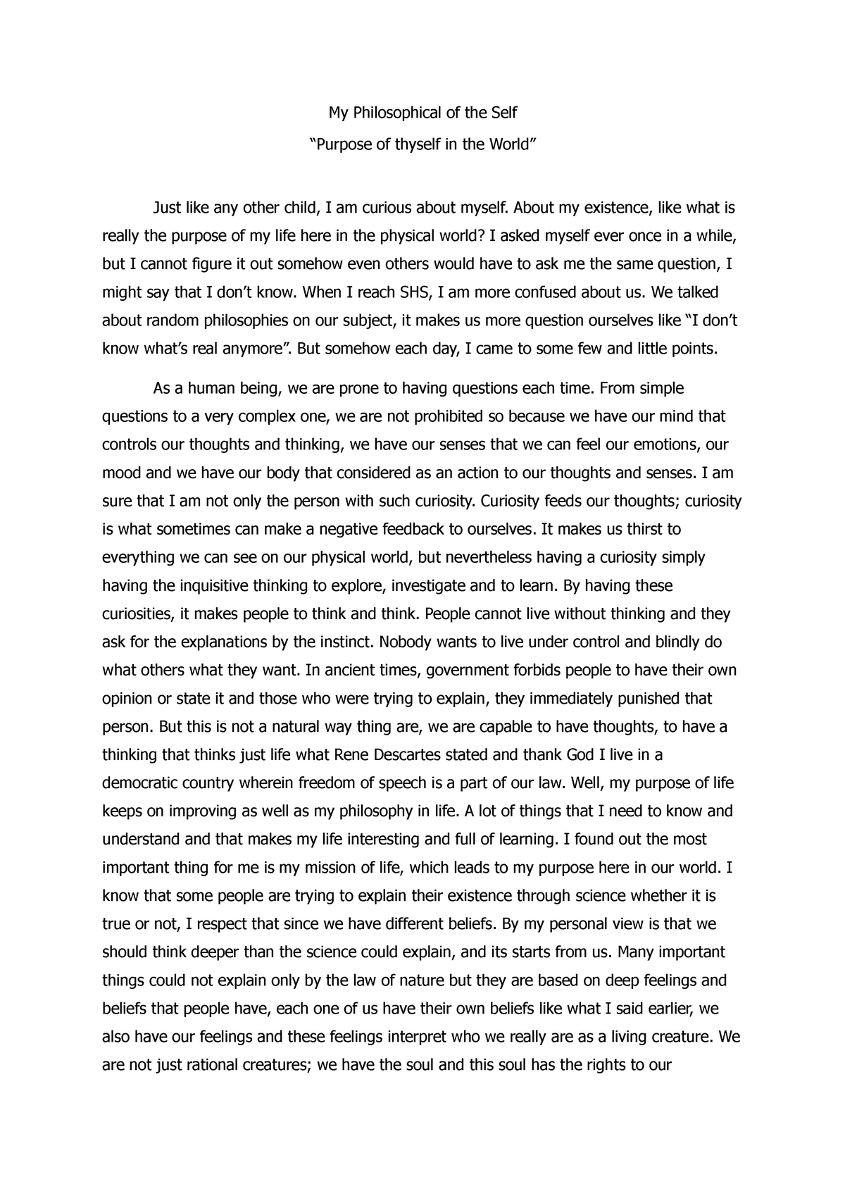 philosophical essay about the self