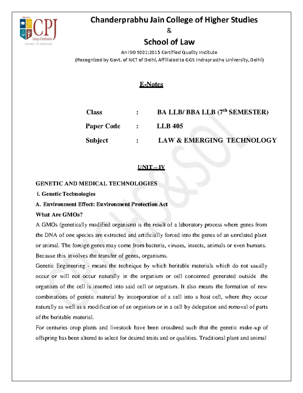 E- Notes Unit 4-l&t - & School Of Law An Iso 9001:2015 Certified 