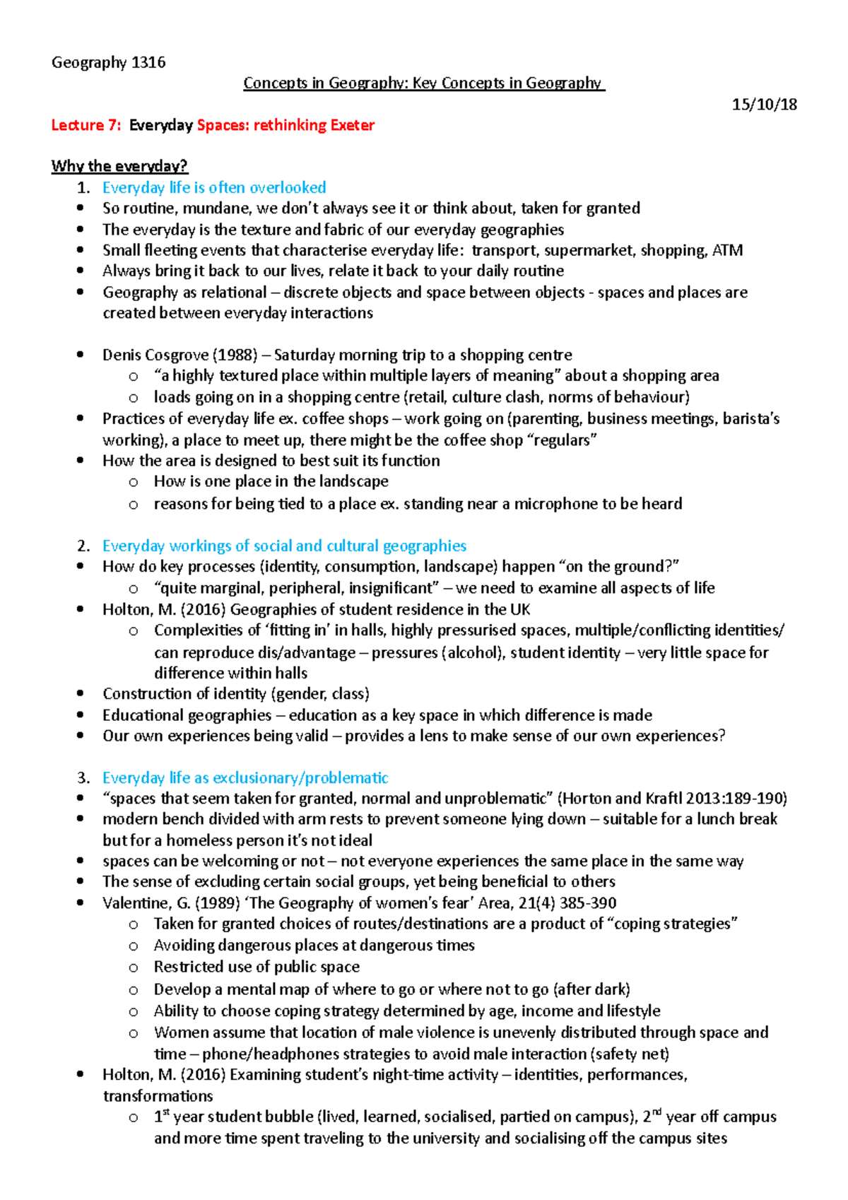 Lecture 710 notes Key Concepts Geography 1316 Concepts in Geography Key Concepts in