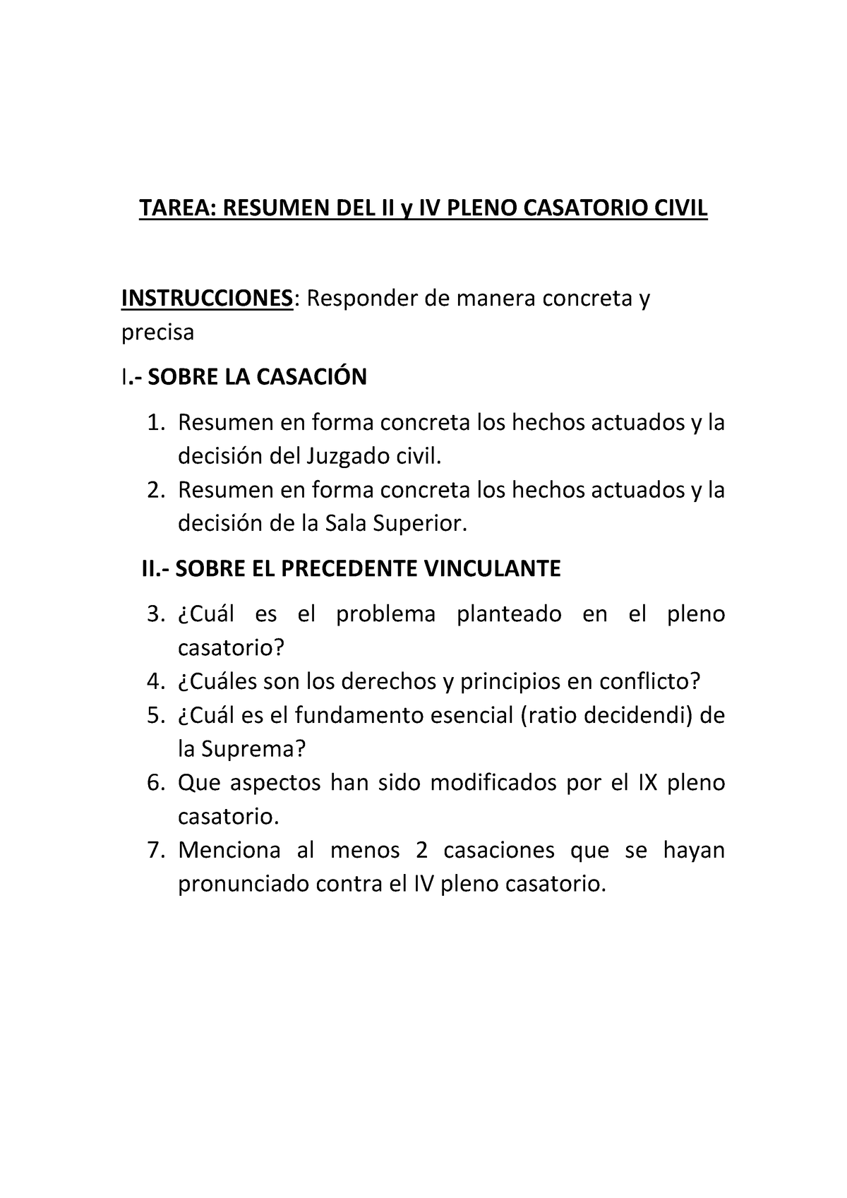 Tarea II Y IV Pleno Casatorio - TAREA: RESUMEN DEL II Y IV PLENO ...