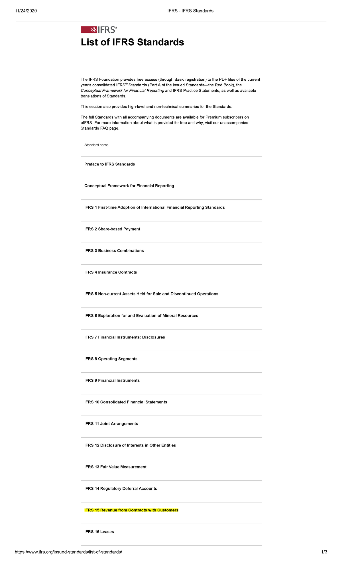 List of IFRS Standards 11.24.2020 - 11/24/2020 IFRS - IFRS Standards ...