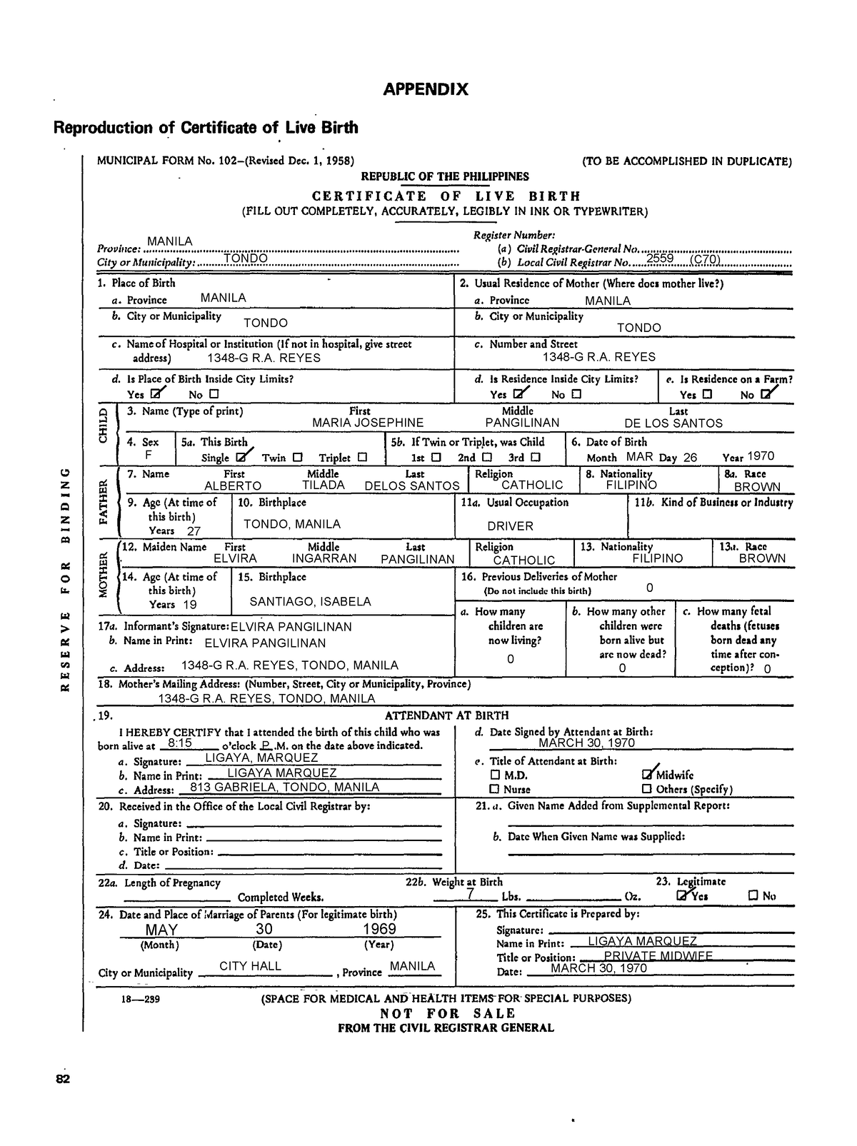 Certificate Of Live Birth Revised Dec 1 1953 Appendix Reproduction Of Certificate Of Live 