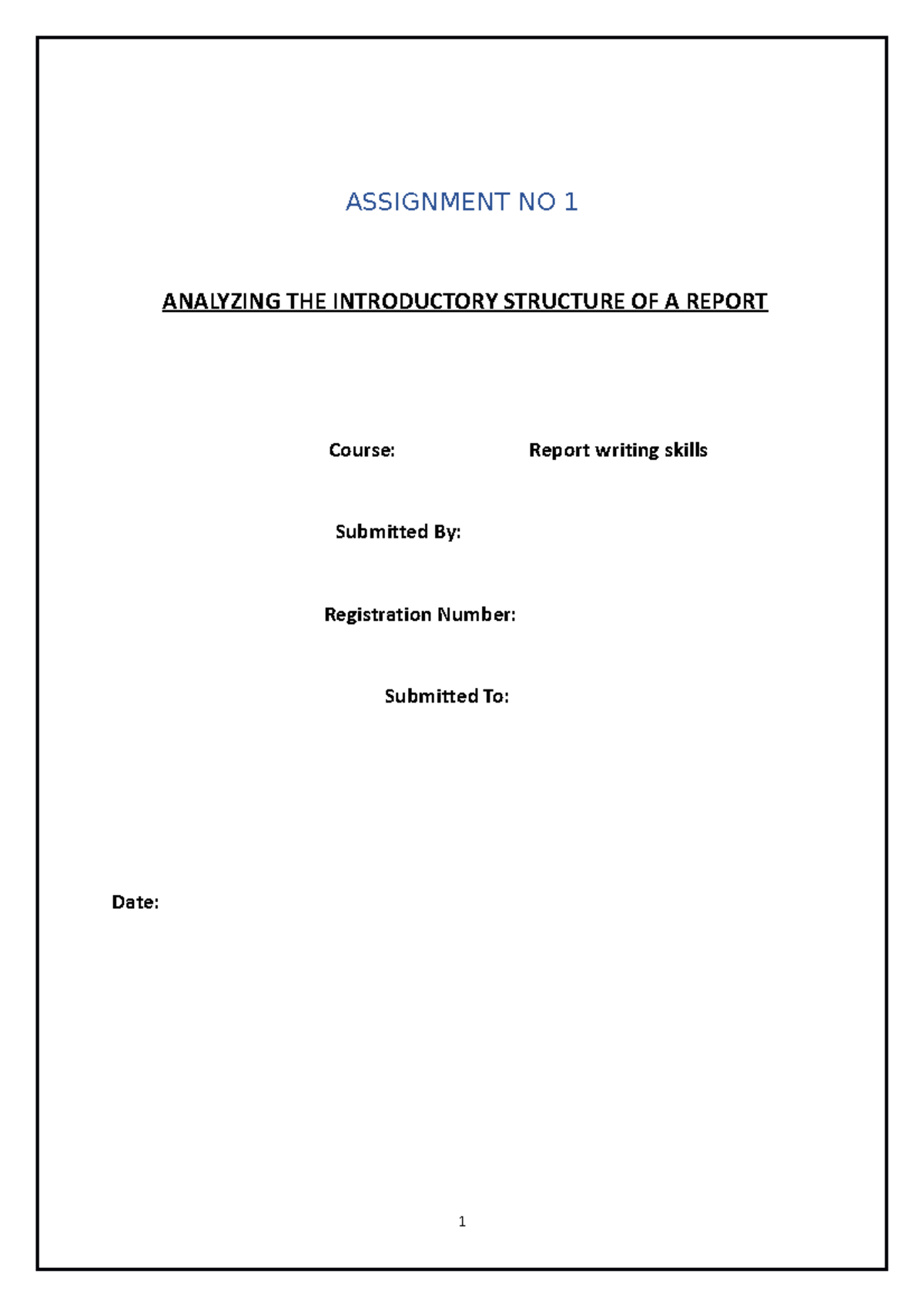 Rws as1 - detailed report - ASSIGNMENT NO 1 ANALYZING THE INTRODUCTORY ...