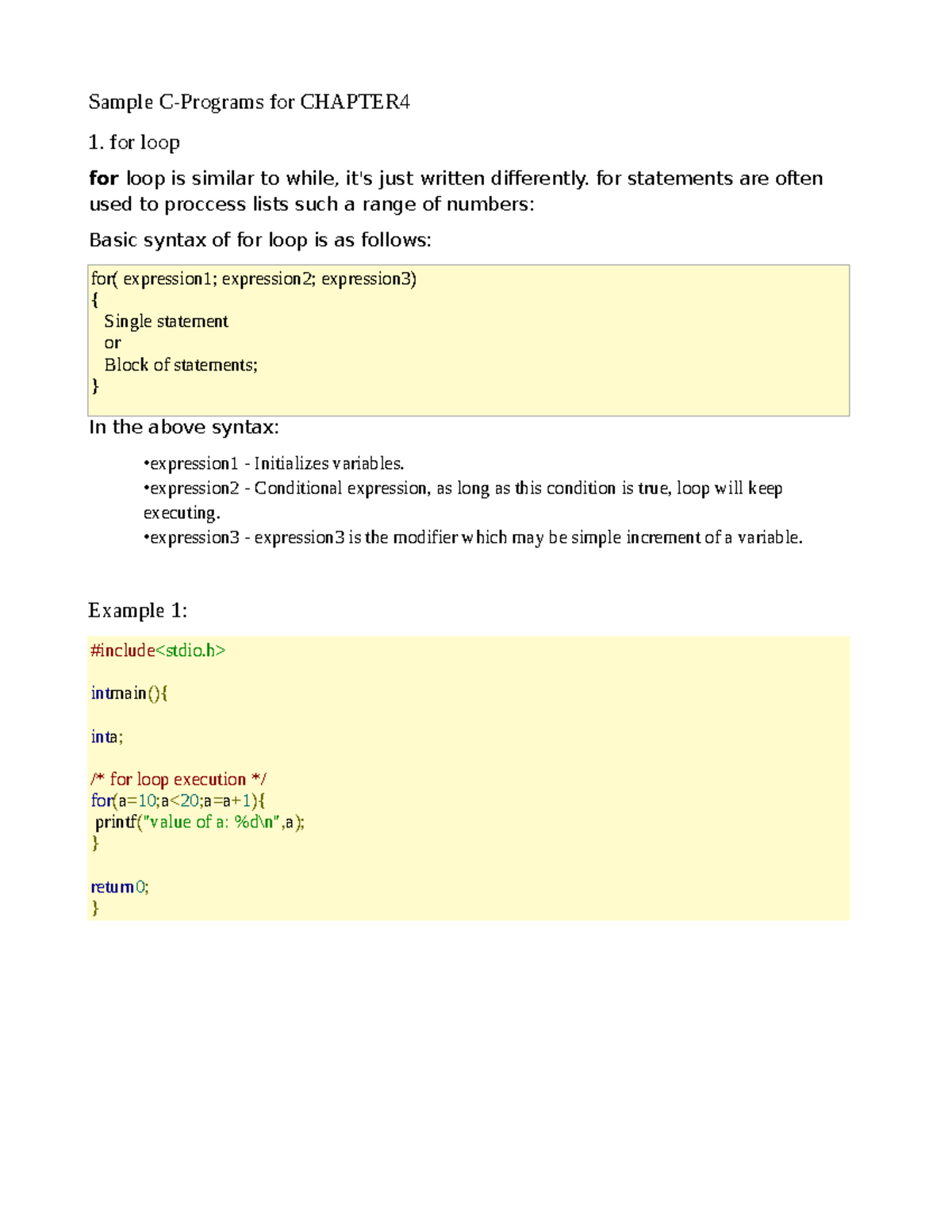Sample C-Programs for Chapter 4 - Sample C-Programs for CHAPTER 1. for ...