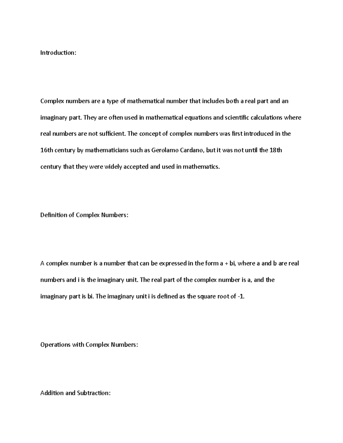 Complex 1 - Math Notes - Introduction: Complex numbers are a type of ...