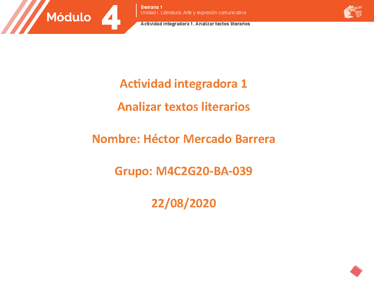 Literatua M04S1AI1 - Actividad integradora 1 Actividad integradora 1