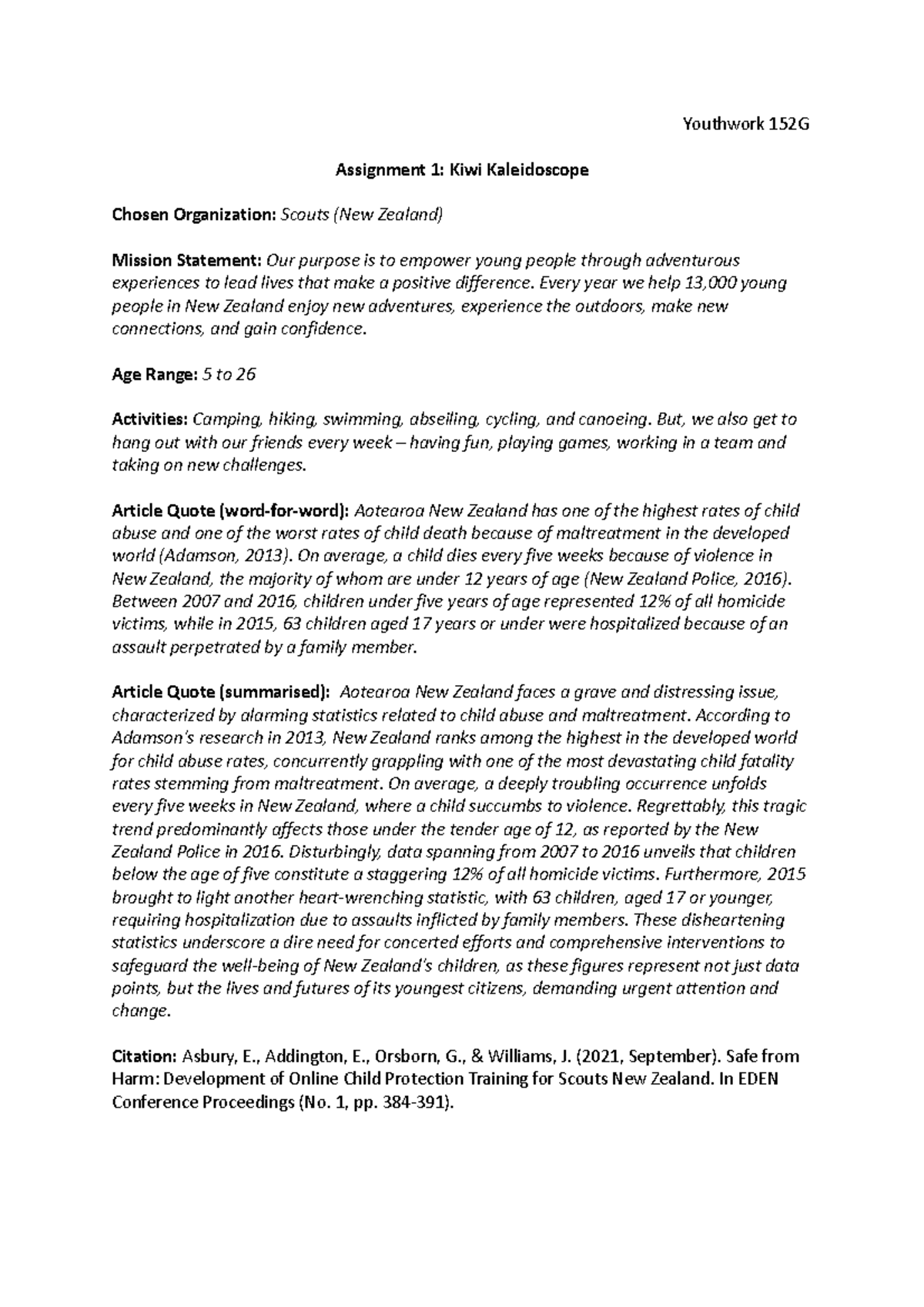 Workshop 4 assignment - Youthwork 152G Assignment 1: Kiwi Kaleidoscope ...