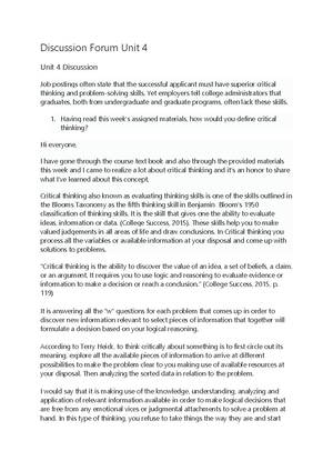 UNIV 1001 Discussion Forum Unit 3 - Discussion Forum Unit 3 Unit 3 ...