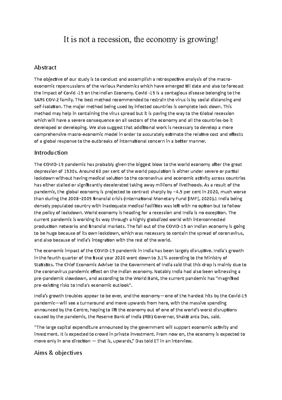 Eco project j - It is not a recession, the economy is growing! Abstract ...