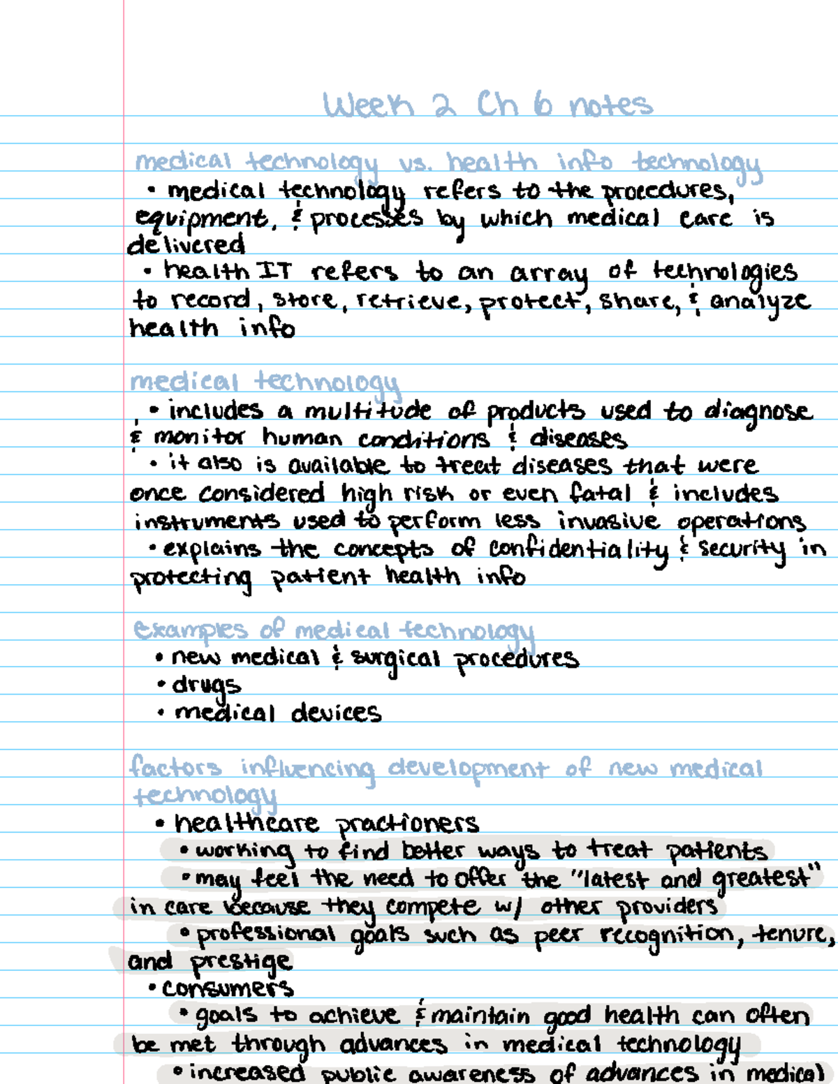 Health profession ch 6 - notes - Week 2 Ch 6 notes medical technology ...