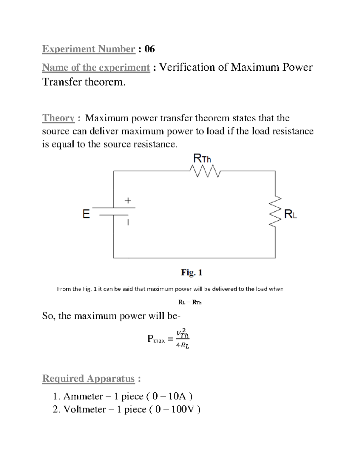 Maximum Power Transfer Theorem - Theory : Maximum power transfer ...