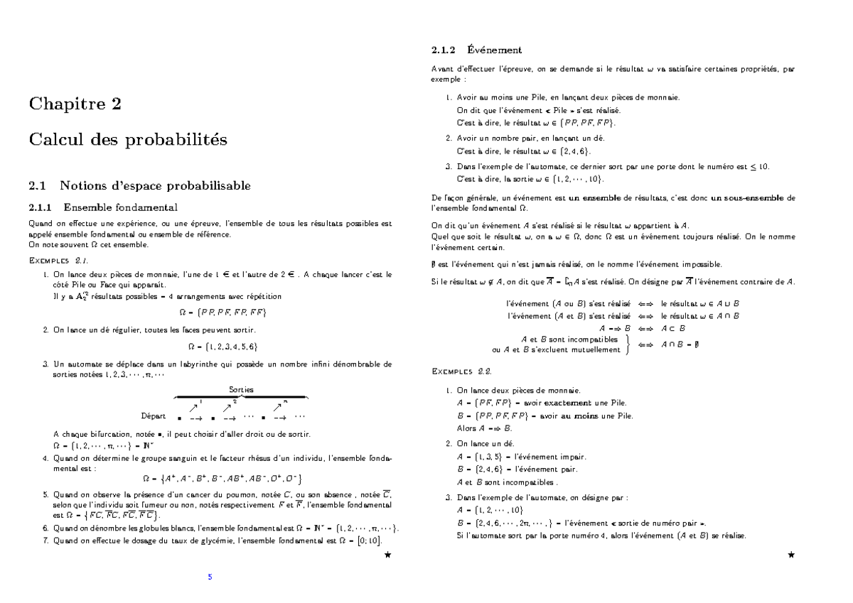 Probabilité Chap 2 - Chapitre 2 Calcul Des Probabilit ́es 2 Notions D ...