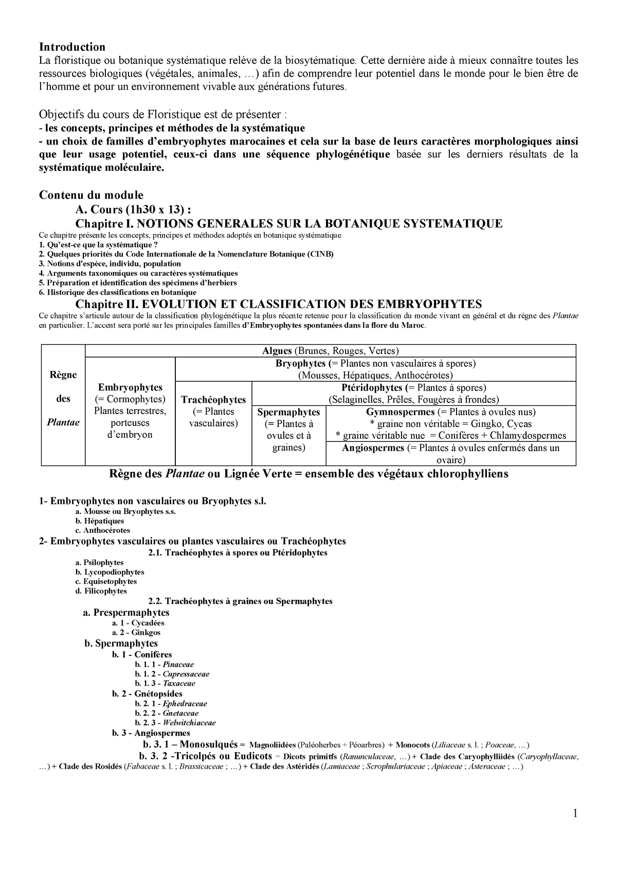 Cours Botanique Systematique - Introduction La Floristique Ou Botanique ...