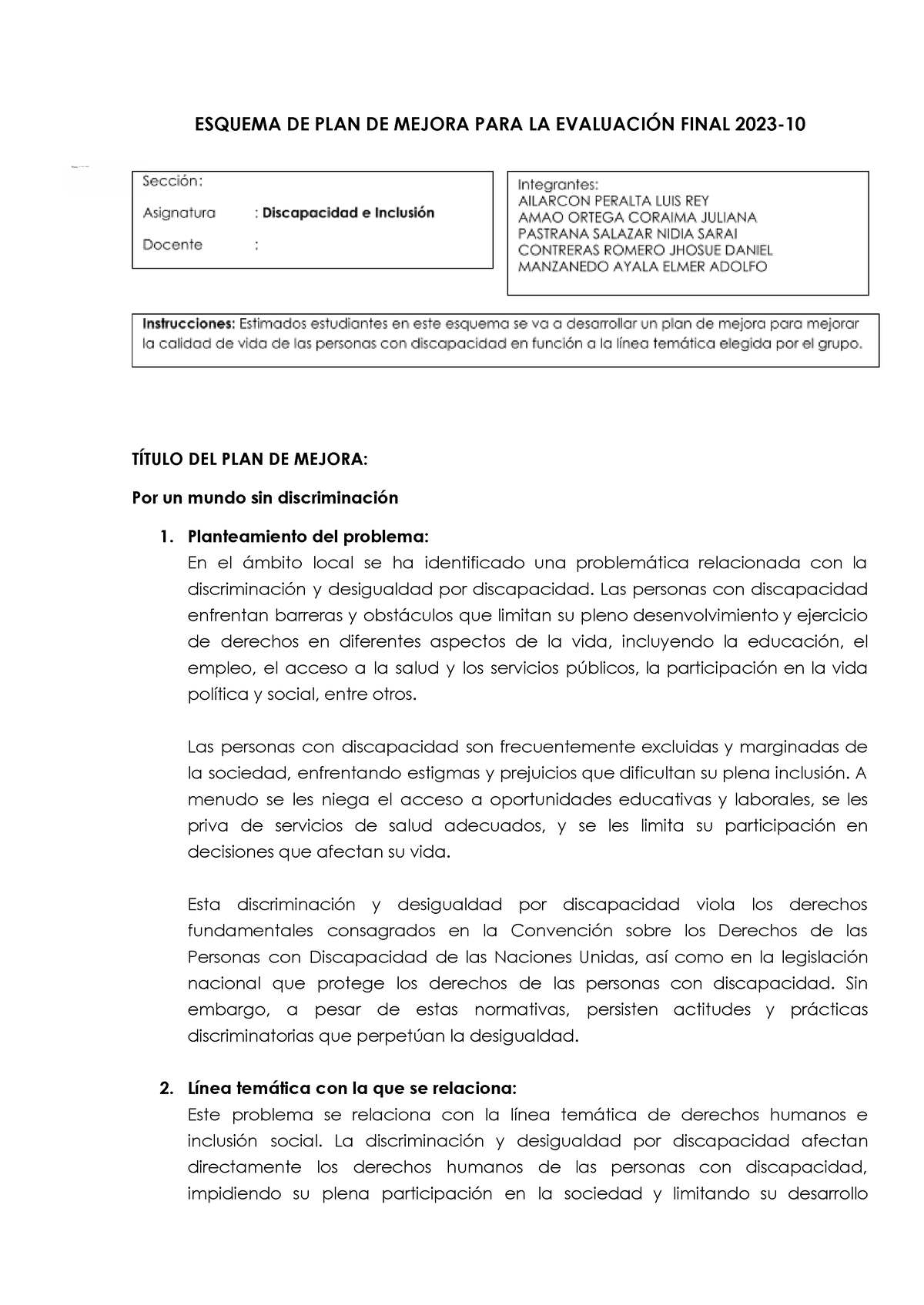 Esquema De Plan De Mejora 2023 10docx Esquema De Plan De Mejora Para La EvaluaciÓn Final 2023 5350