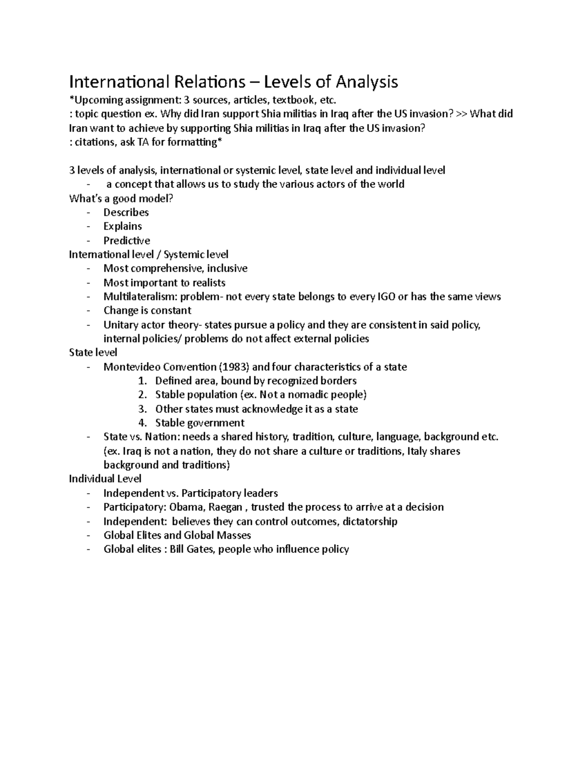 International relations 9 - : topic question ex. Why did Iran support ...