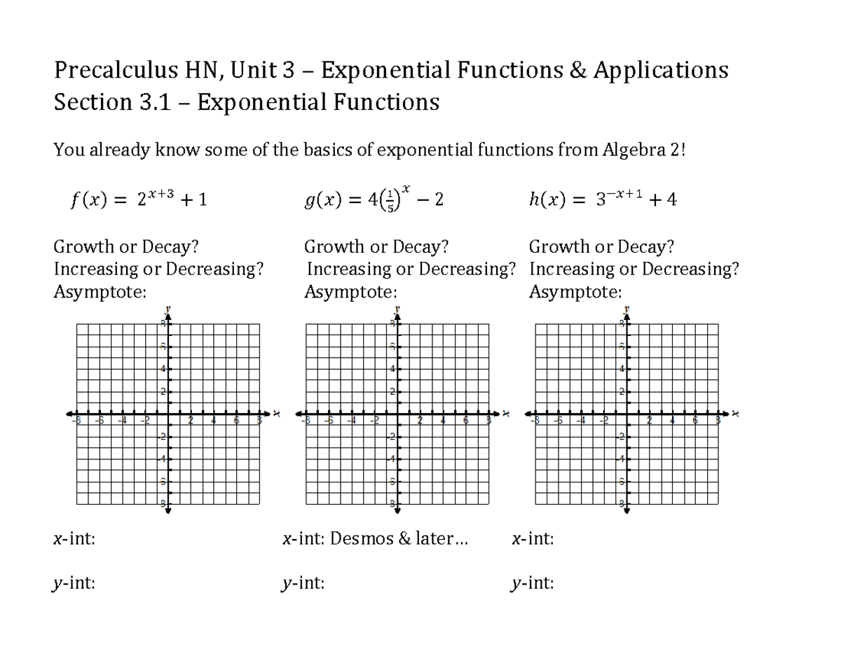 Notes+3 - In Class Work - Precalculus HN, Unit 3 – Exponential ...