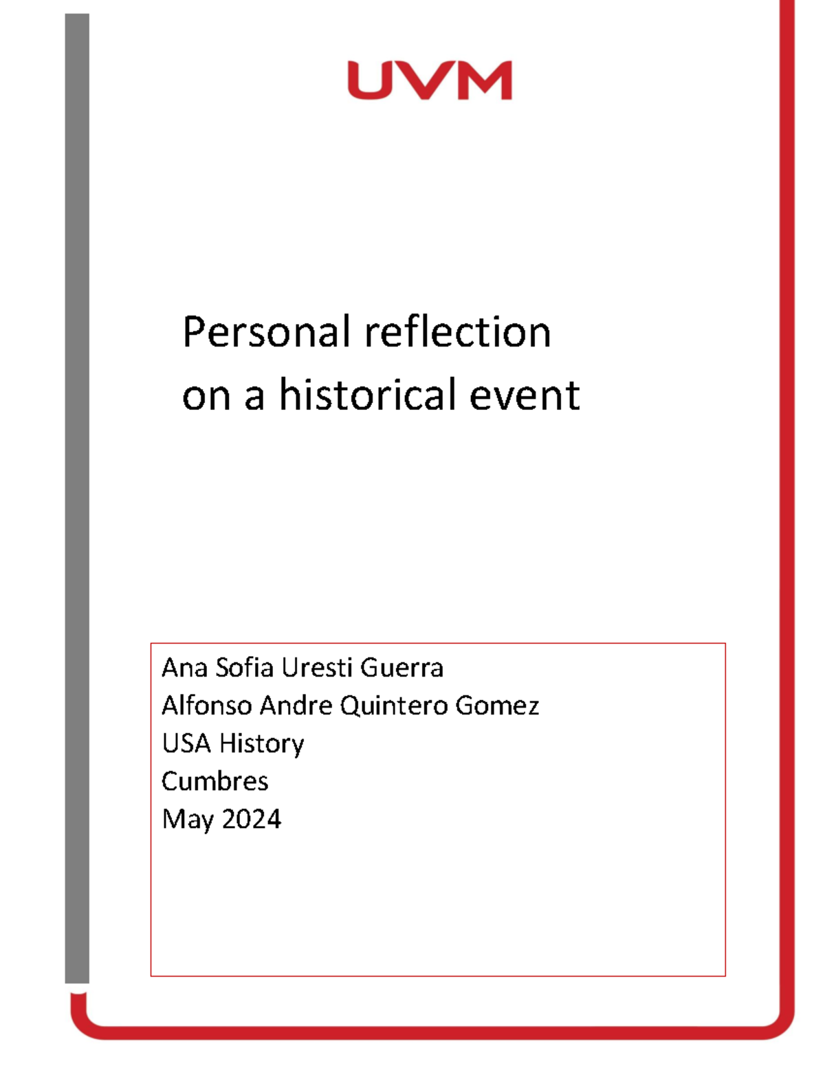 Personal reflection on a historical event - Personal reflection on a ...