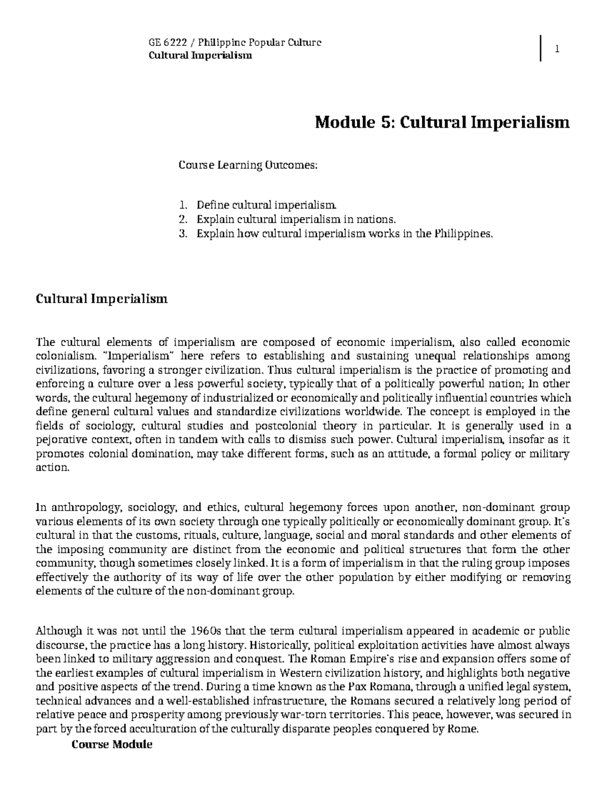 W3-4 Module 005 Cultural Imperialism - Cultural Imperialism 1 Course ...