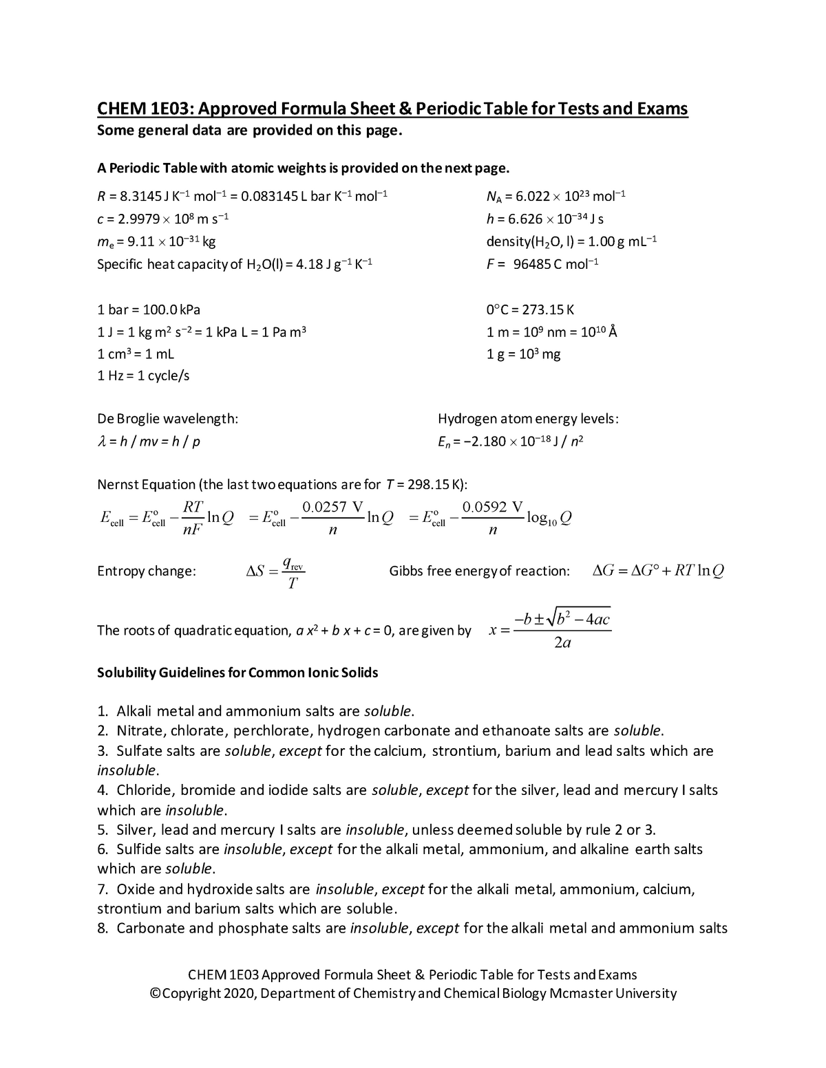 Periodic Table Chem Formulas Studocu