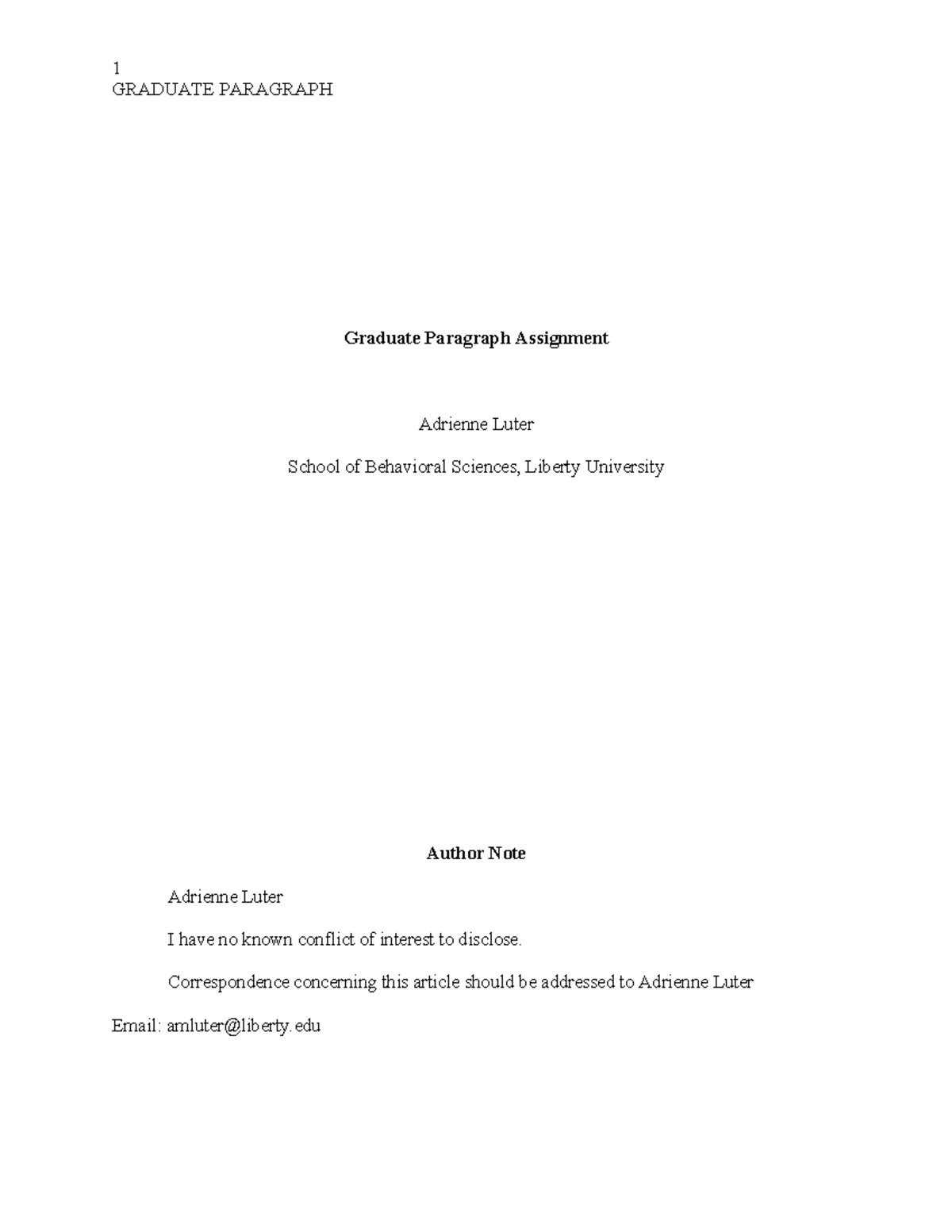 Graduate Paragraph Adrienne Luter - GRADUATE PARAGRAPH Graduate ...