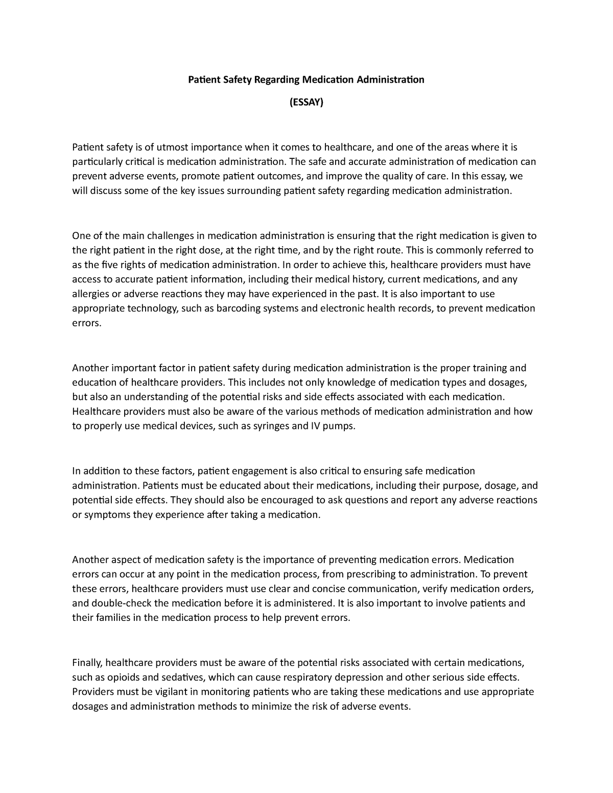 essay about patient safety