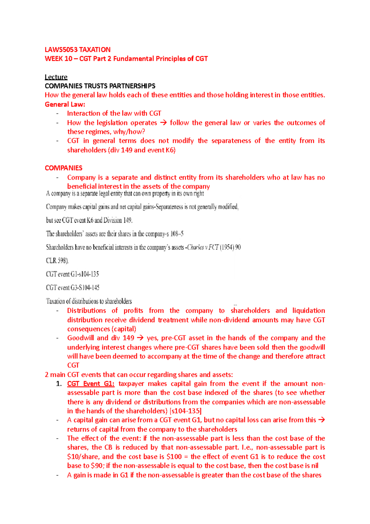 WEEK 10 – CGT Part 2 Fundamental Principles of CGT - LAWS5053 TAXATION ...
