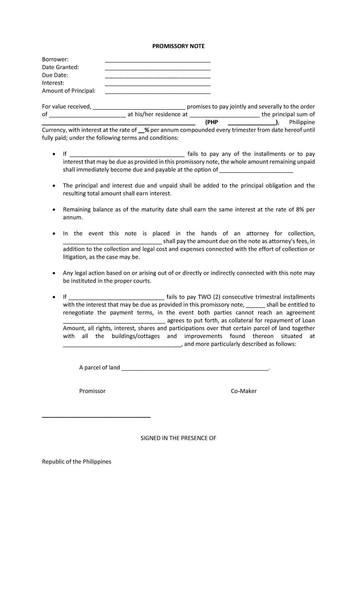 Promissory NOTE - PROMISSORY NOTE Borrower ...