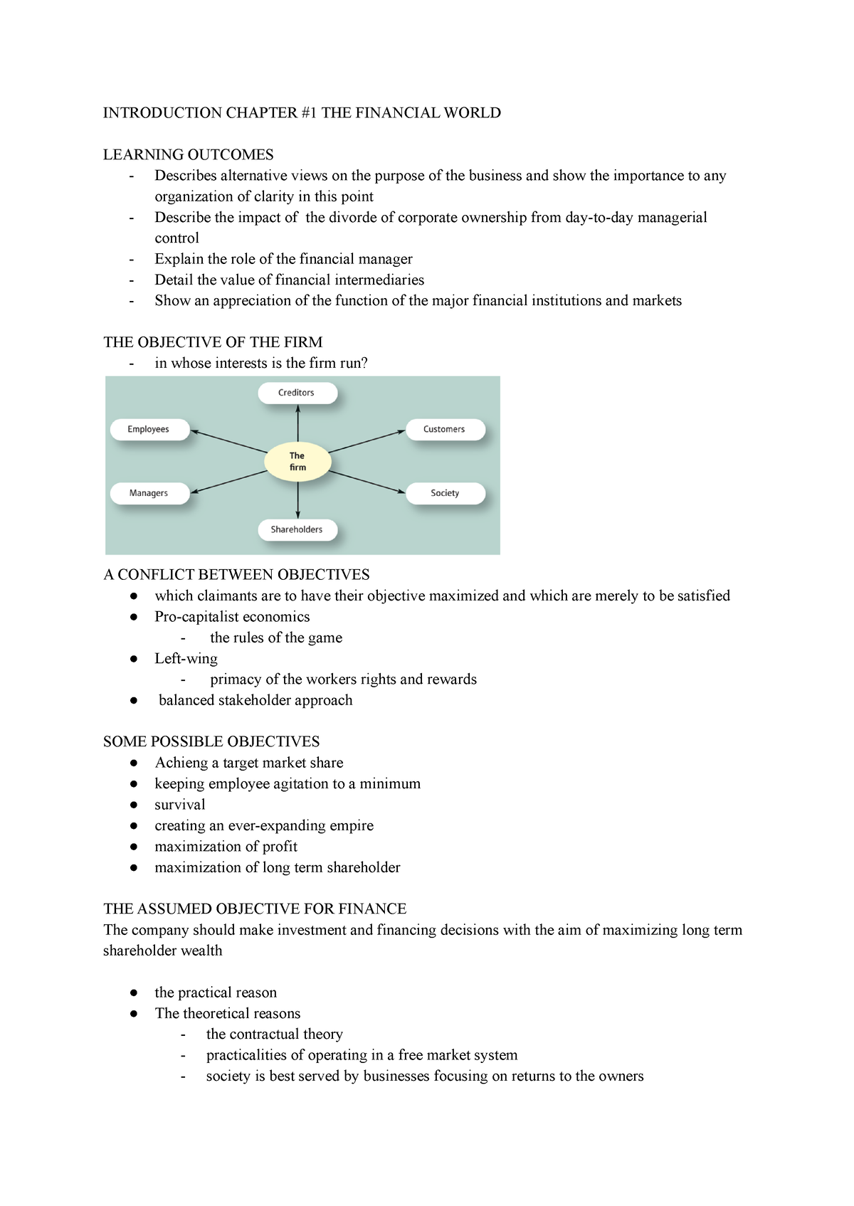 1FE209 - Anteckningar - INTRODUCTION CHAPTER #1 THE FINANCIAL WORLD ...